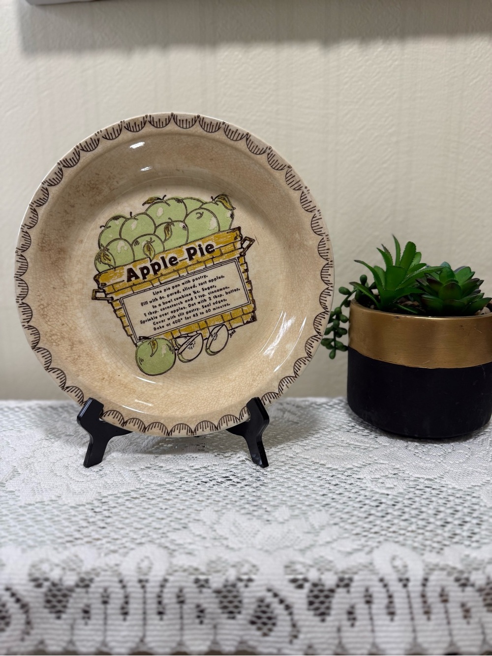 Vintage 1980's USA Made APPLE PIE Recipe BAKING DISH Pie Plate - Picture 4 of 9